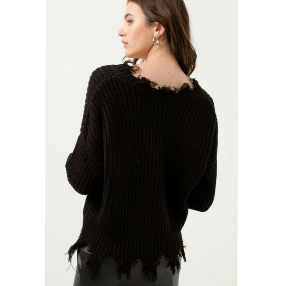 Black Ribbed jagged knit sweater - Picture 3 of 3